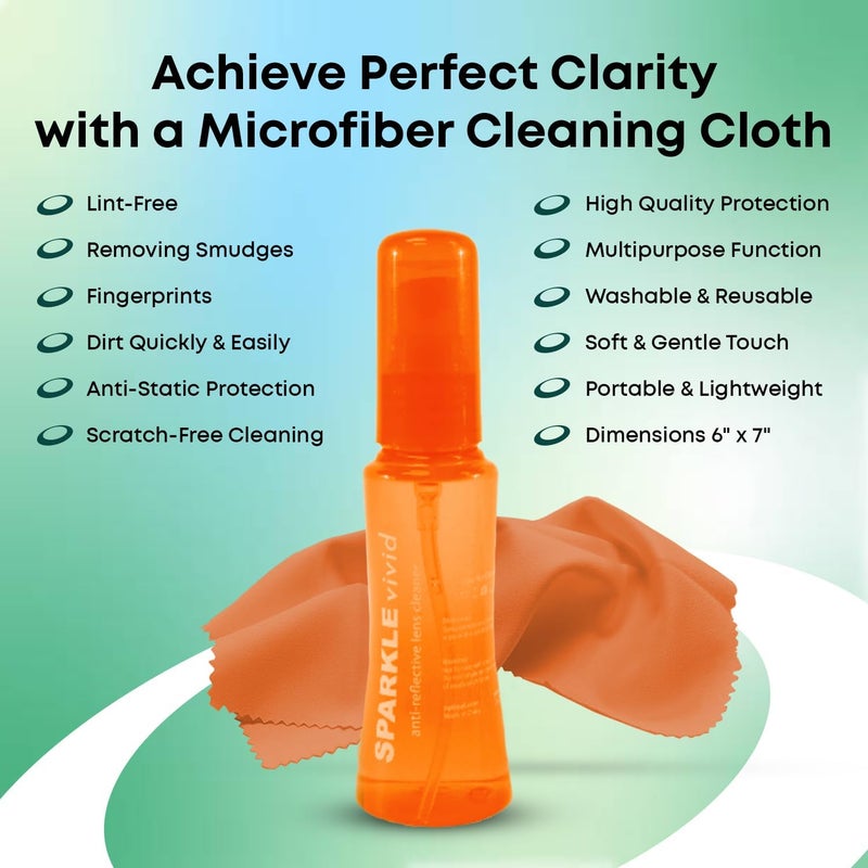 OPTIPAK Sparkle Vivid Anti-Reflective Safe Lens Cleaner Spray Kit - (2) 2oz Glasses Cleaner Spray & (2) Microfiber Cloth for Eyeglasses, Sunglasses, Lenses, Screens and Camera Cleaning Kit (4 Piece Set) - Image 4